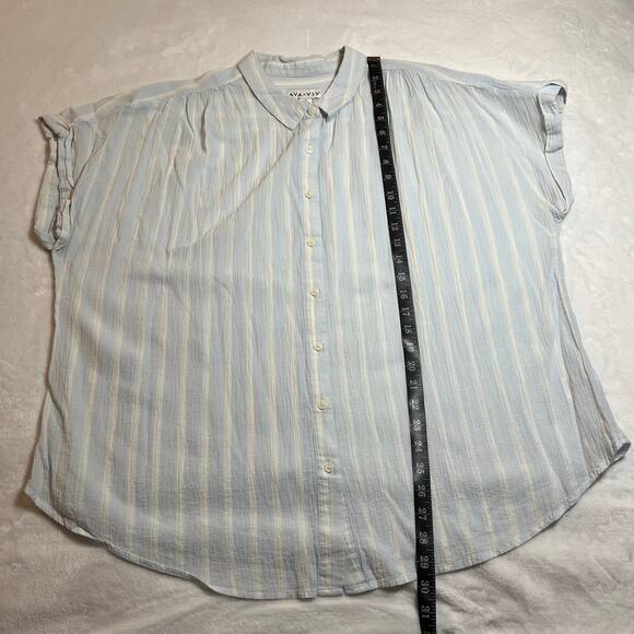 Ava & Viv Stripe Short Sleeve Button Up Shirt Size 2X Cotton Lightweight Coastal - Picture 7 of 7